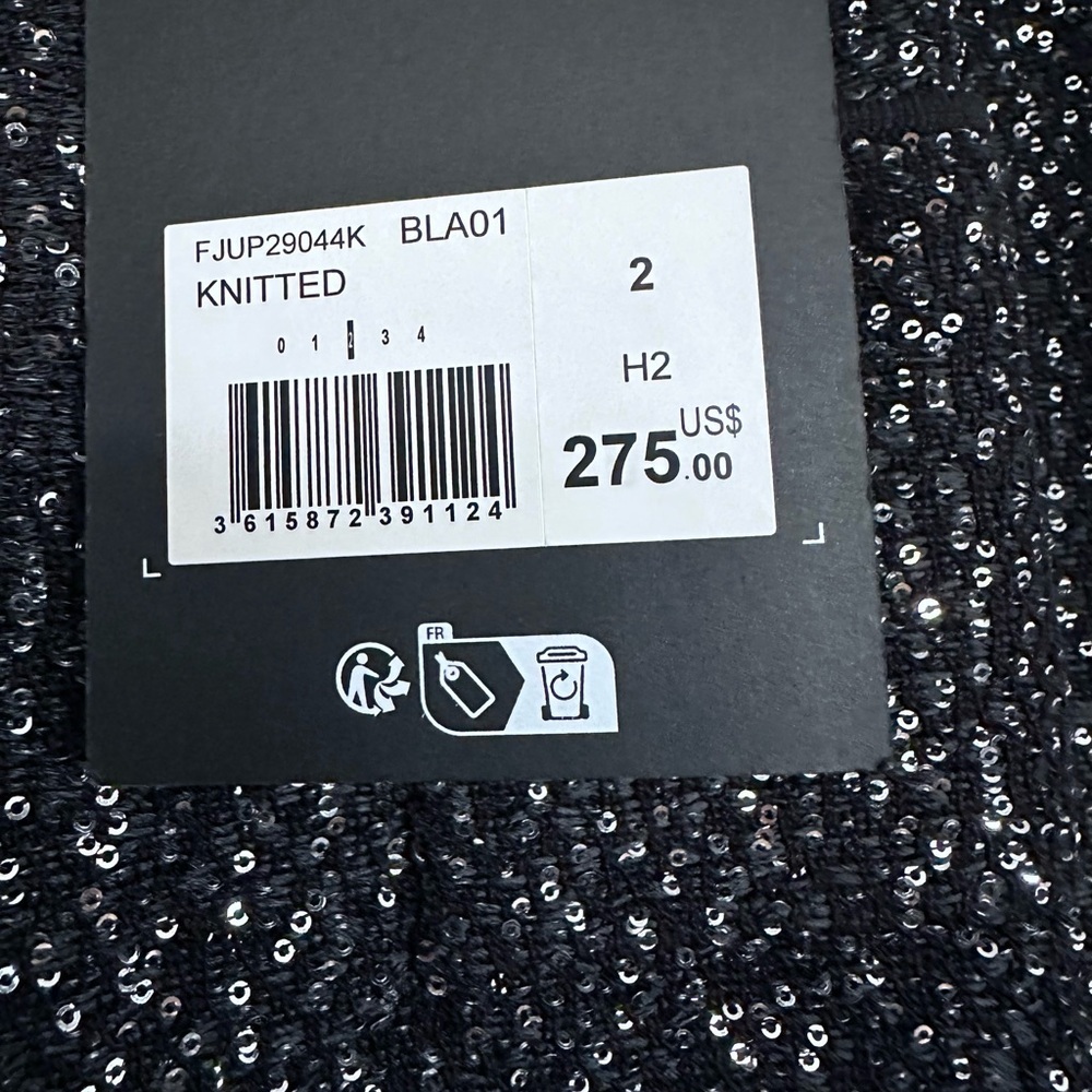 NWT | The Kooples | Black Knit Pencil Midi Skirt | Silver Sequin-Embellished - Picture 8 of 10